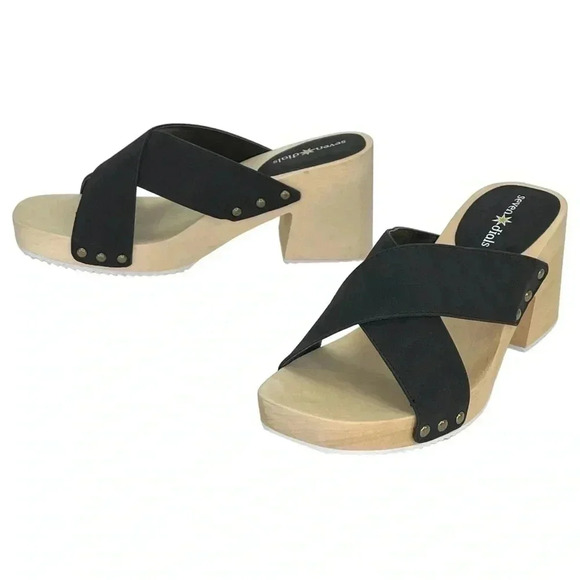 Seven Dials Malta Black Faux Leather Wooden Platform Womens Sandals Size 7.5M - Picture 8 of 11